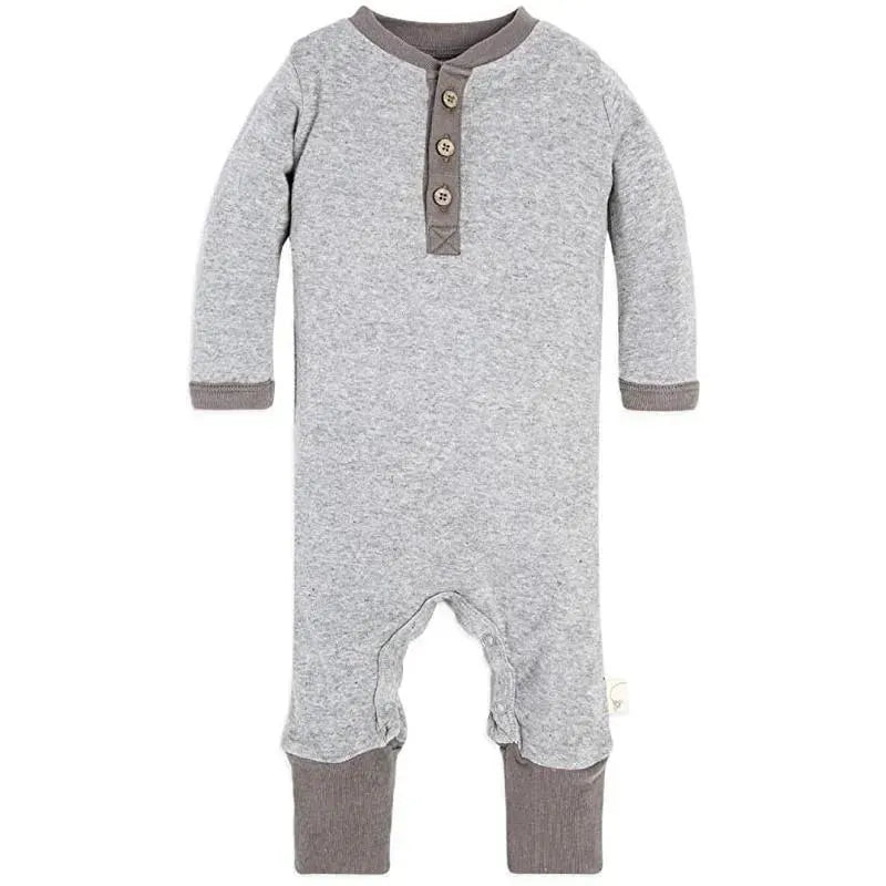 Burts Bees - Macacão Henley Neutro para Bebê, Heather Grey, Prematuro