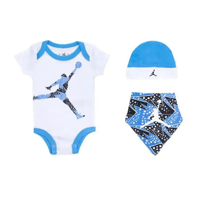 Jordan - Conjunto de babador e gorro com 3 unidades de macacão e bandana para bebê menino, branco