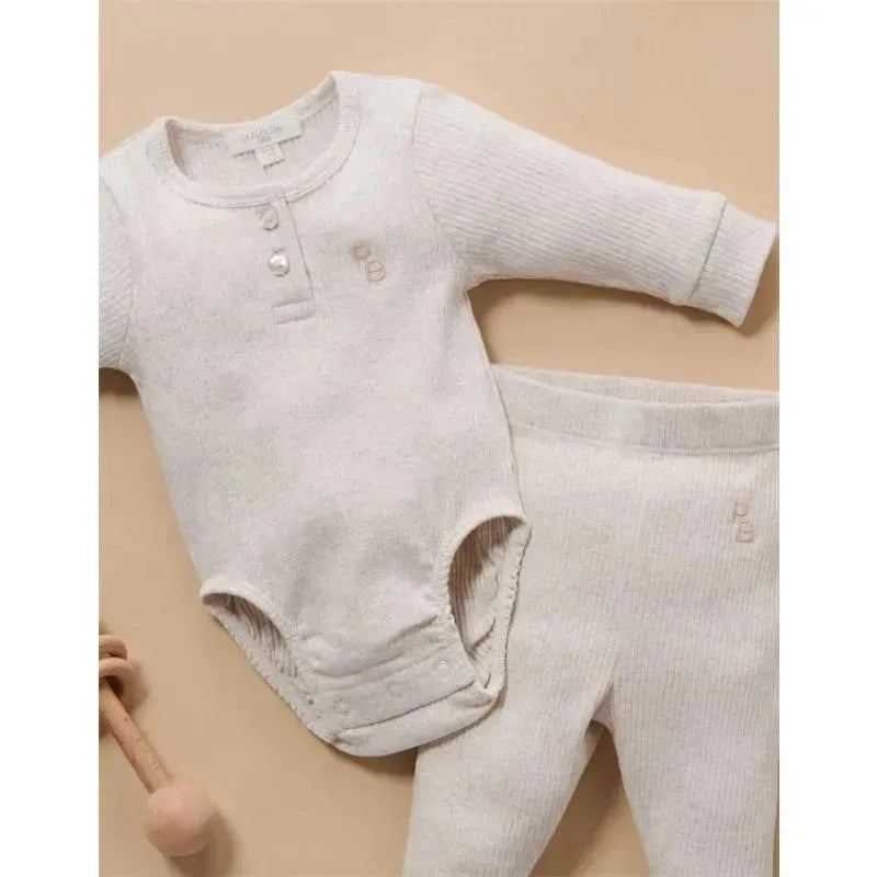Macacão Henley de manga comprida Pure Baby - Baby Neutro Rib, Melange Trigo